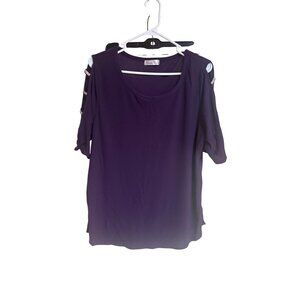 89th + Madison Womens Plus Size XL Purple Top With Ladder Sleeves & Scoop Neck